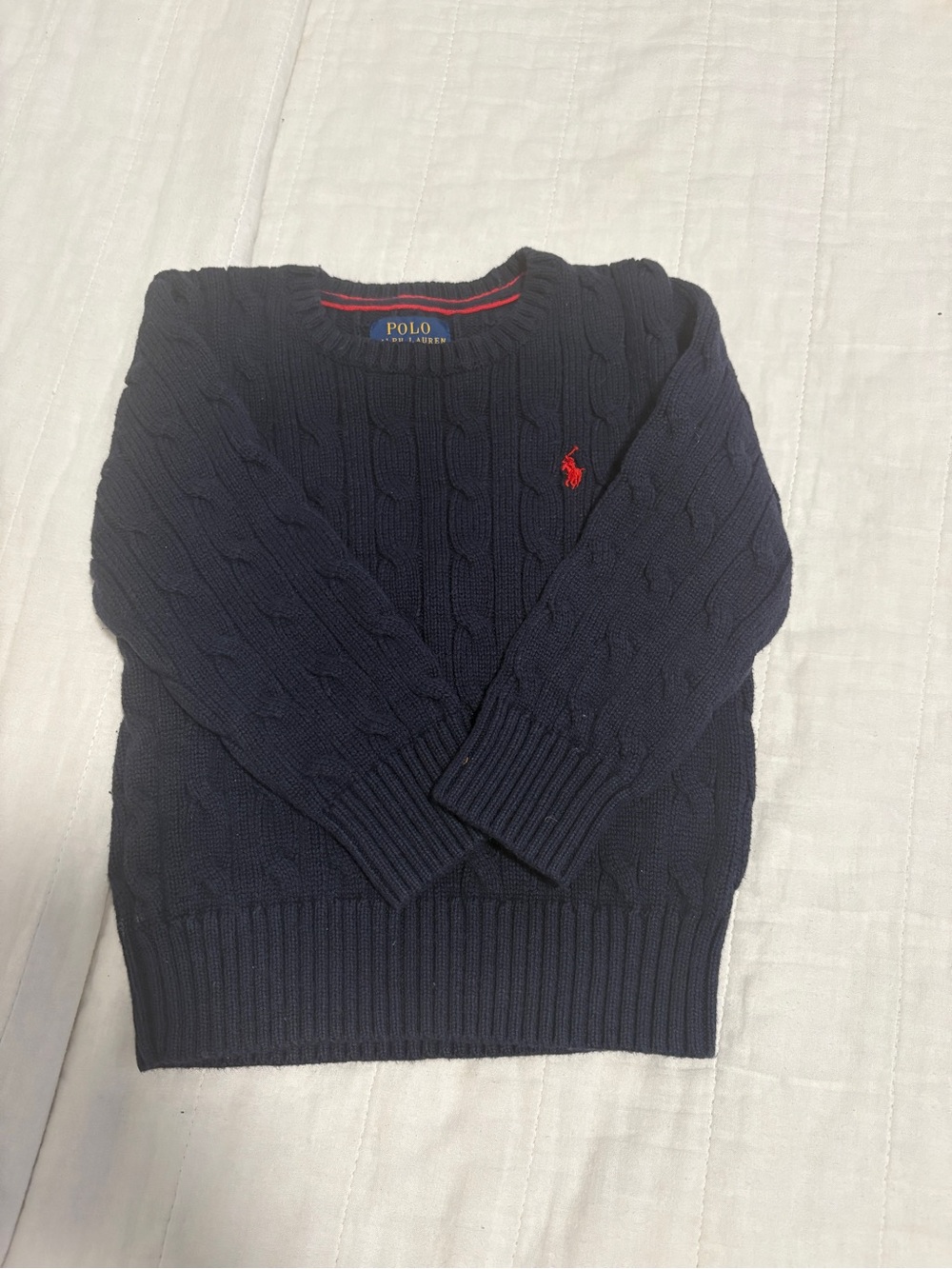 Polo by Ralph Lauren Navy Cable Crewneck with Red Pony
